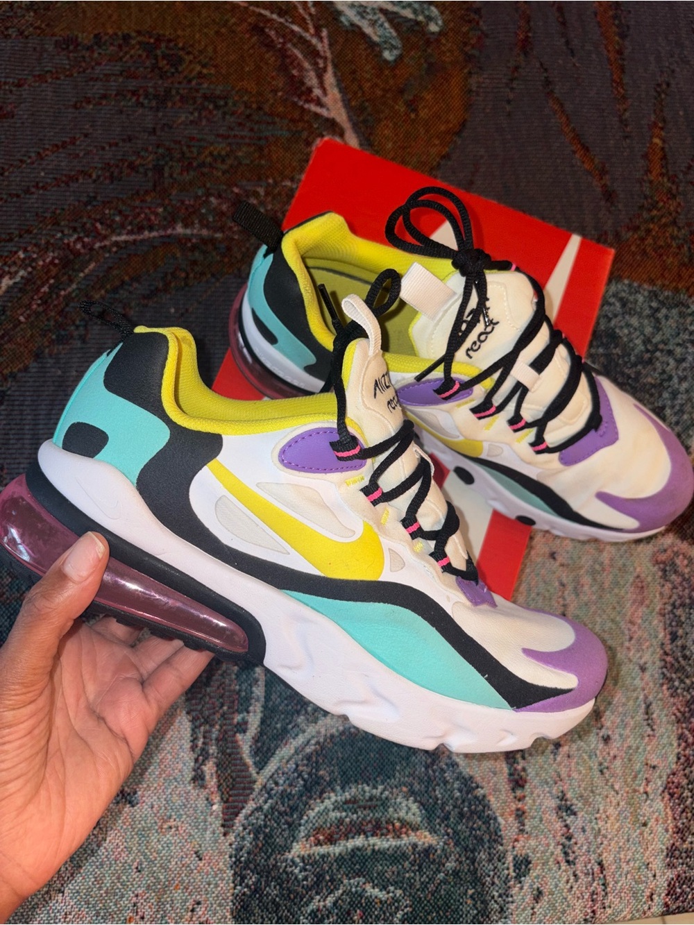 Nike Air Max 270 React 'GeometricAbstract' Multicolor in White Purple Yellow Min
